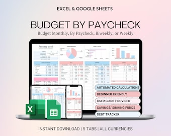 Budget par paie : feuille de calcul Google Sheets Excel, budget mensuel, suivi des dépenses salariales, planification financière