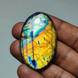 Bellissimo!! Cabochon ovale in labradorite arcobaleno flash di qualità AAA++, 45×29×7,50 mm, 92 ct, ideale per la creazione di gioielli!!