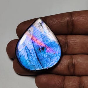 Magnifique !! Cabochon en Labradorite arc-en-ciel de qualité AAA++, 44 × 37 × 6,50 mm, 93 carats, idéal pour la fabrication de bijoux !