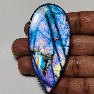 Bellissimo!! Cabochon di labradorite viola flash di qualità AAA++ a forma di pera, 72×34×8,50 mm, 207 ct, ideale per la creazione di gioielli!!