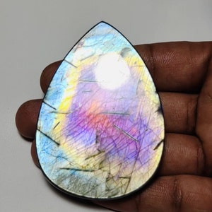 Incroyable !! Cabochon en labradorite arc-en-ciel de qualité AAA++ en forme de poire 71 × 50 × 7,50 mm 260 carats, idéal pour la fabrication de bijoux !