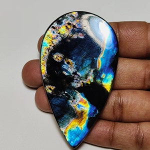 Wunderschön!! AAA ++ Qualität Regenbogen Spektrolith Labradorit Cabochon Birnenform 74 × 42 × 8 MM 224 Ct Bestens für die Schmuckherstellung !!