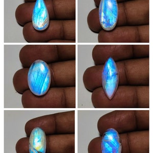 Gorgeous Quality Rainbow moonstone Cabochon Blue Flashy Gemstone Mix Shape For Jewelry Making!!