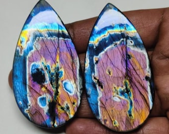 Fantastic Quality Rainbow Flashy Spectrolite Labradorite Cabochon Pear Shape Set 64 To 64MM 260 Ct Best For Jewellery Making!!