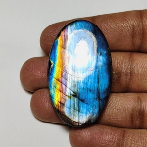 ¡Hermoso! Cabujón de labradorita arcoíris de calidad AAA++, forma ovalada, 46 × 27 × 7 mm, 91 ct, ideal para hacer joyas.