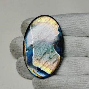 Cabochon en forme de poire, spectrolite flash et labradorite de très grande qualité, 55 x 35 x 7 mm, 140 carats, idéal pour la fabrication de bijoux !