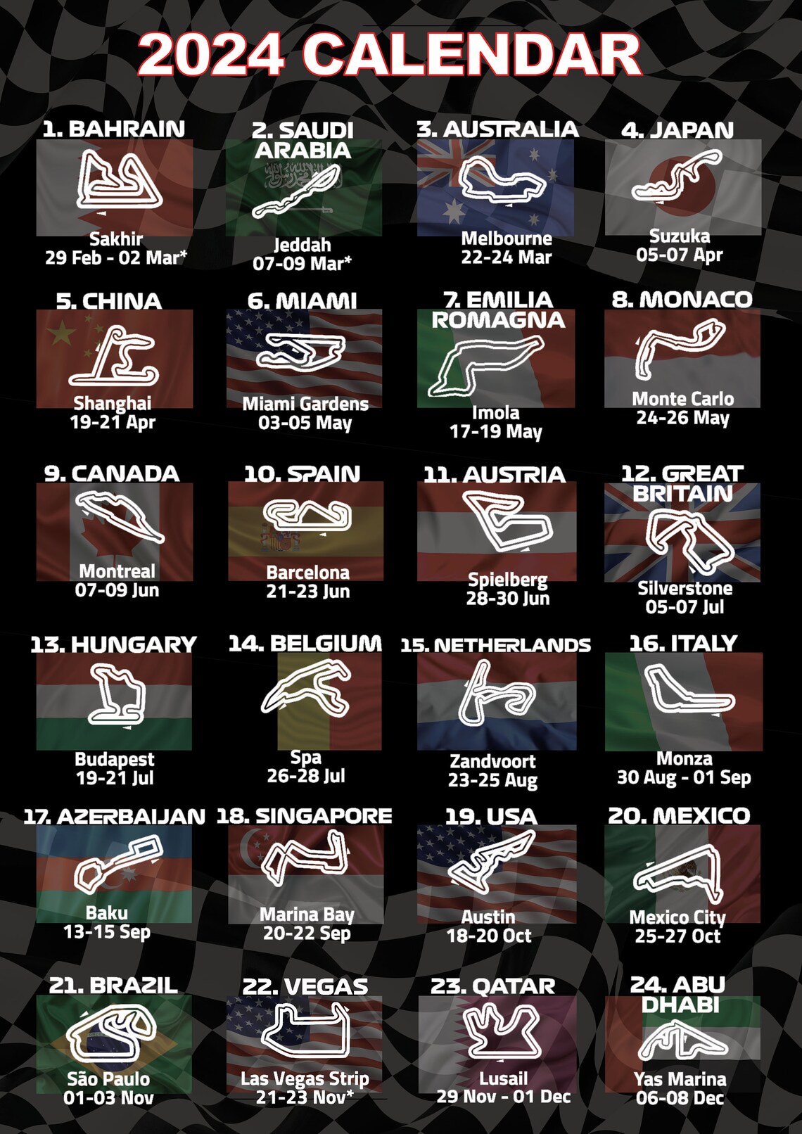 F1 Calendar 2024 Etsy UK