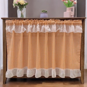 Cafe Curtains Cotton Linen – Rustic Green/Orange, Retro, Bohemian, Vintage , Cottage with Lace Trim for Kitchen & Living Room