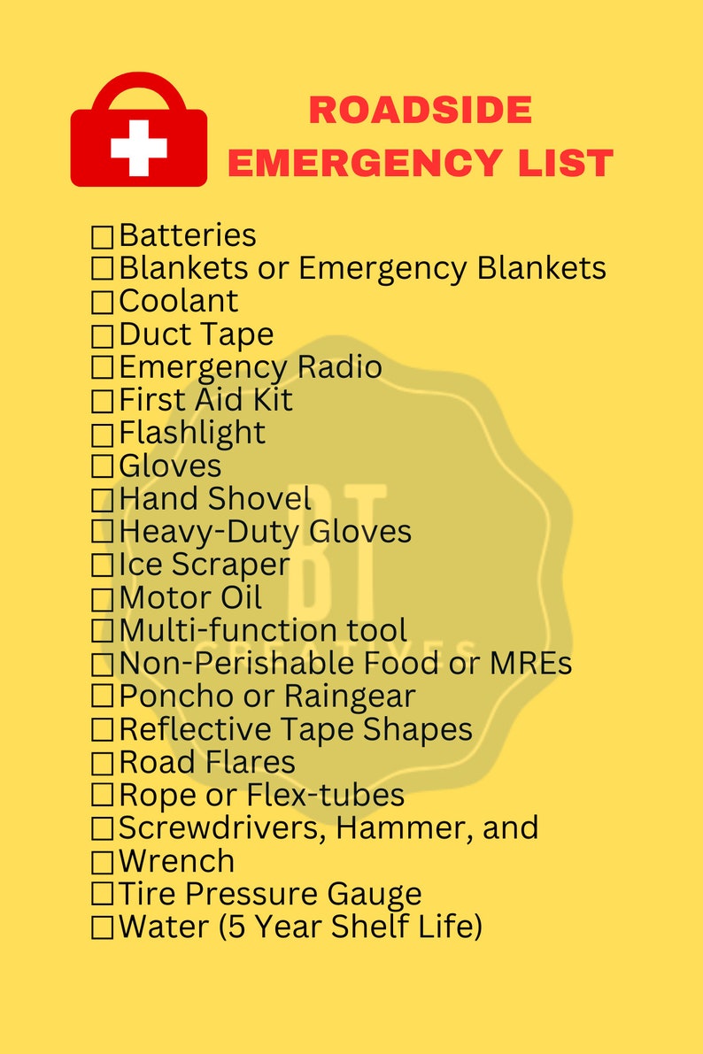 Roadside Emergency Checklist Printable PDF and PNG Etsy