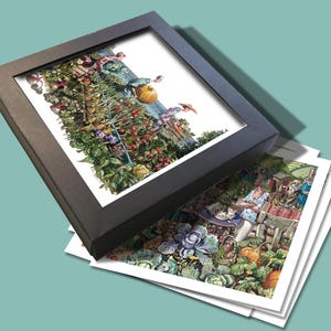 6 tuinen en volkstuinen met wenskaarten.  Alles in een presentatieboxset. Met bloemen en groenten in full colour.