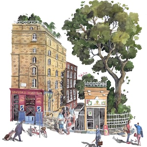 Limited edition print of Gordon&#39;s Wine Bar in London, Wine, pub, trees,