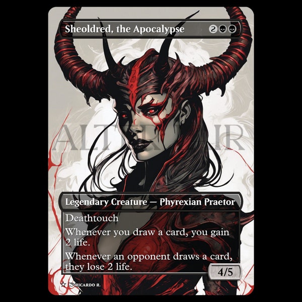 Sheoldred, the Apocalypse - MTG Custom Cards , Commander alternate art - Magic MTG Alters Full Art