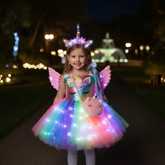 open lace back dress Dreamy Light Up Ball Gown Dress for Girls – LED Fairy Costume
