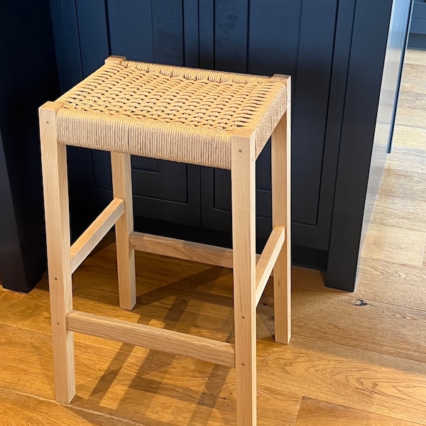 Range of solid wood Kitchen Bar Stools with Danish Cord weave seat. Handmade in The Lake District by partners Sarah and Mark