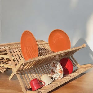 oldable Wooden Dish Drying Rack – Beech Wood Plate Stand – Modern Kitchen Organizer – Natural Wood Dish Rack – Eco-Friendly Drainer