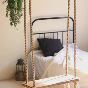 Handmade Wooden Indoor Swing | Retro Rope Hanging Seat | Rustic Home Decor | Natural Pine Wood Chair,| Boho Room Accent