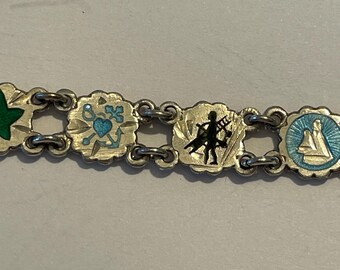 Bracelet Argent Vermeil Breloques Années 1920 - Occasion, Agate, Bon état Général