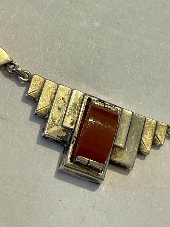Collier Pendentif Art Déco Vintage Vers 1925 En Argent Massif - Ras Du Cou, Bijou Ancien