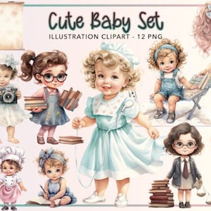 Niedliches Baby Set Sublimation Bundle - Baby Mädchen Bundle, Aquarell Clipart, Babyparty, Neugeborene Baby, Clipart Baby, Kinderzimmer PNG, Gender Reveal