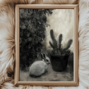 Vintage Bunny Print, Easter Bunny Painting, Moody Art Print, Vintage Easter Decor, Printable Rabbit Painting, Easter Printable,Dark Academia