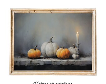 Vintage pumpkin printable wall art print pumpkin still life printable art oil painting vintage Cottagecore Halloween art print neutral color