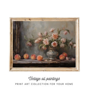 Vintage peach digital print art Peaches oil painting print Cottagecore art print Still life art for kitchen Peaches artwork PRINTABLE oil