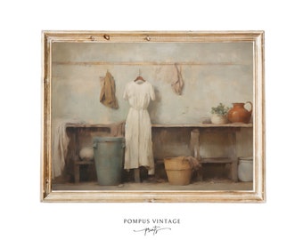 Vintage laundry art print laundry oil painting print laundry art INSTANT DOWNLOAD art print for laundry room neutral color art print laundry