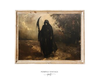 Grim Reaper Scary Print | Creepy Gothic Painting, Dark Academia Art, Macabre Decor, Halloween Wall Art, Spooky Fall Decor, Dark Moody Art