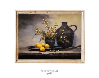 Vintage Lemon Kitchen Still Life Art Print - Vintage Lemon Painting - Spanish Kitchen Decor - European Still Life - Vintage Lemon Print
