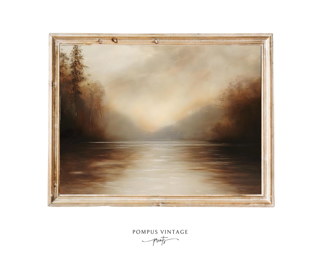 Autumnal Lake Landscape Painting - Vintage Fall Art Print, Digital ...