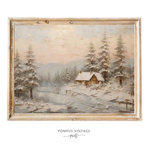 Winter Pine Forest Christmas Painting DIGITAL Art Country Christmas Vintage Painting Winter Rustic Wall Art Holiday Decor Print Christmas