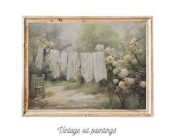 Vintage laundry art print laundry oil painting print laundry art INSTANT DOWNLOAD art print for laundry room neutral color art print laundry