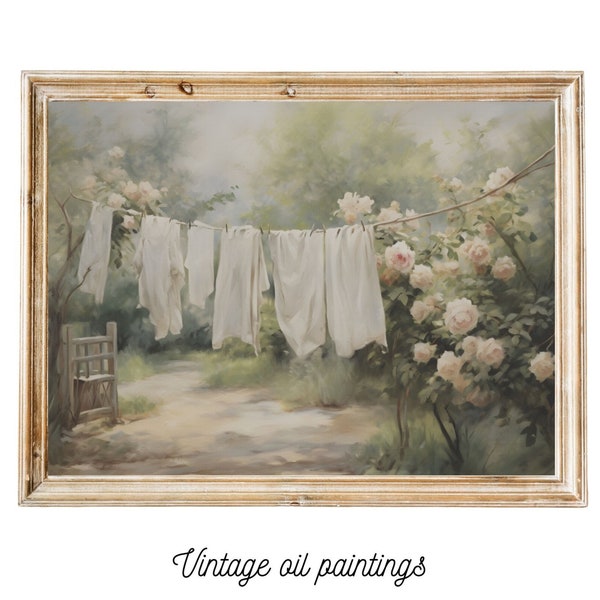 Vintage laundry art print laundry oil painting print laundry art INSTANT DOWNLOAD art print for laundry room neutral color art print laundry