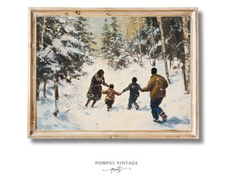 Family's Joyful Winter Forest Frolic Vintage African American