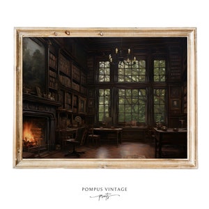 Vintage Estate Library Oil Painting Print - Dark Academia Book Nook Decor - Vintage Library Wall Art Poster - Book Art - Vintage Library Art