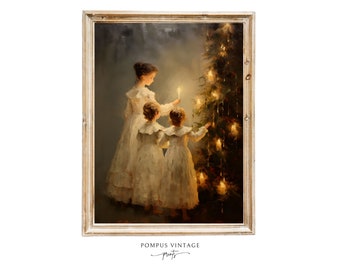 Christmas Tree Print Vintage Christmas art Winter Wall Art Vintage christmas painting PRINTABLE Christmas Wall Art Cottagecore vintage