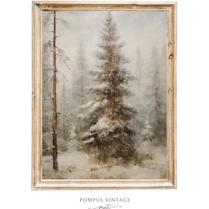 Winter Pine Forest Christmas Painting DIGITAL Art Rustic Landscape PRINTABLE Digital Download Pine Tree Art Print Christmas Art Print Cosy
