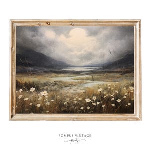 Moody Landscape Digital Oil Painting | Dark Academia Decor, Countryside Wall Art, Vintage Art Print, Downloadable Dark Moody Wildflower