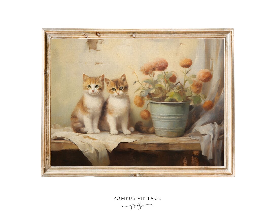 Vintage Kittens in Laundry Room Print Cat Art for Farmhouse Decor Retro ...