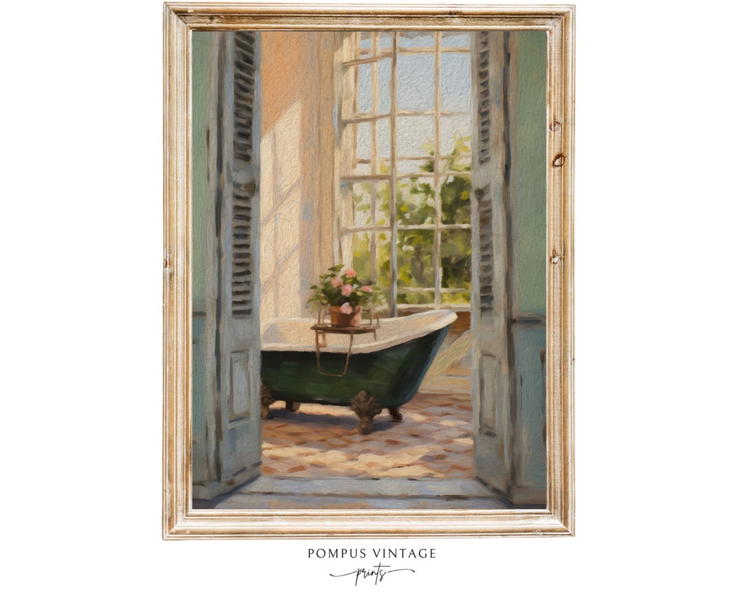 Vintage Bathroom Art Print Bathtub Art Print Bath Room Wall Art Bathtub