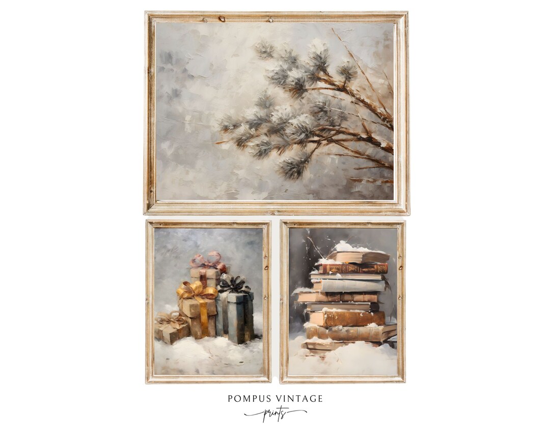 Christmas Art Print Set of 3 - Vintage Winter Trio Art Print Set ...
