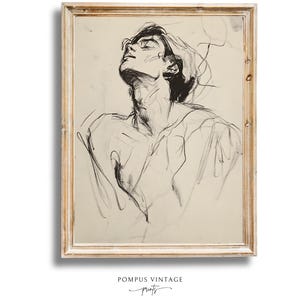 Vintage Bold Female Figure Sketch -  Woman Line Drawing Print, Old Wall Art Printable, Neutral Beige Farmhouse Home Decor, Downloadable