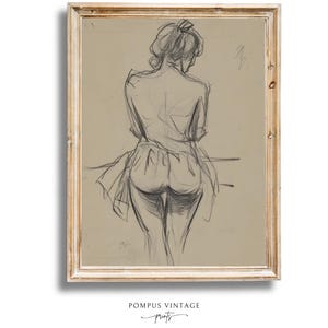 Vintage Female Figure Line Drawing Print - Loose Sketch Wall Art Printable, Neutral Beige Farmhouse Home Decor, Instant Downloadable Artwork