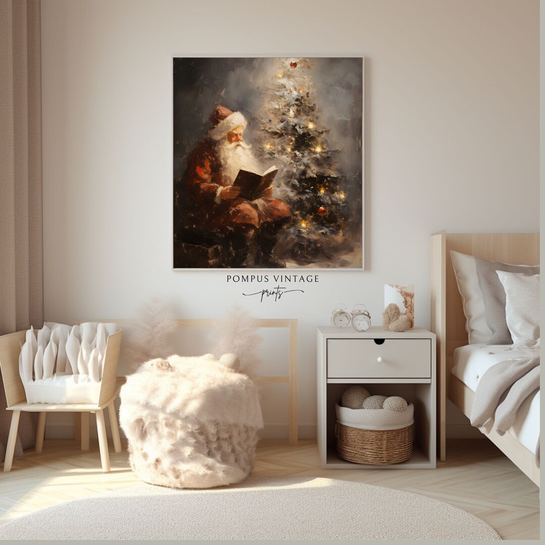Vintage Santa Painting PRINTABLE Christmas Wall Art Vintage Santa Print