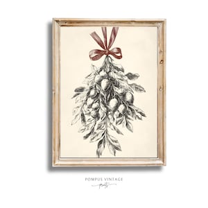Vintage Mistletoe Yuletide Printable Sketch Illustration Wall Art