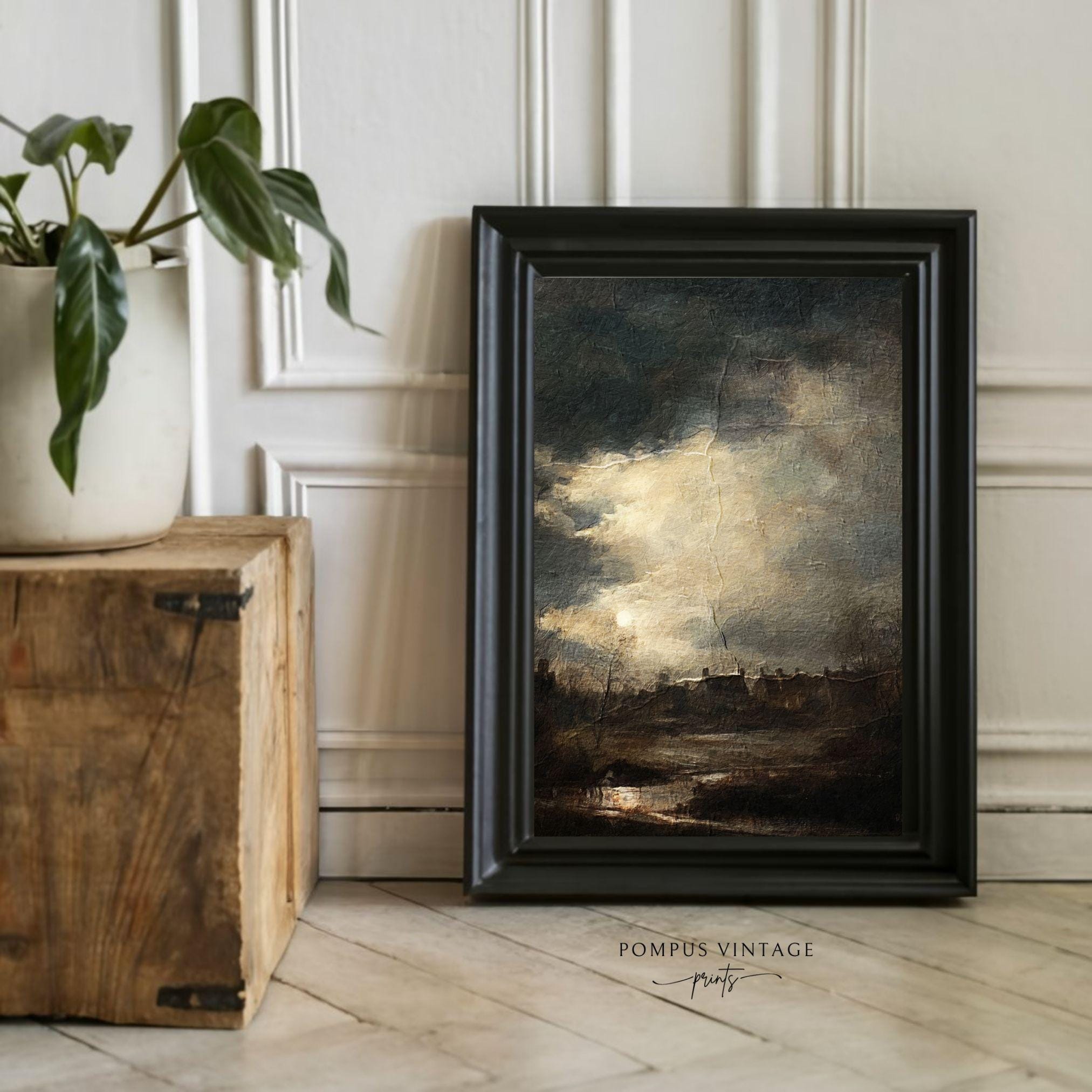 Dark Moody Night Sky With Clouds & Moon - Gothic Digital Art Print ...