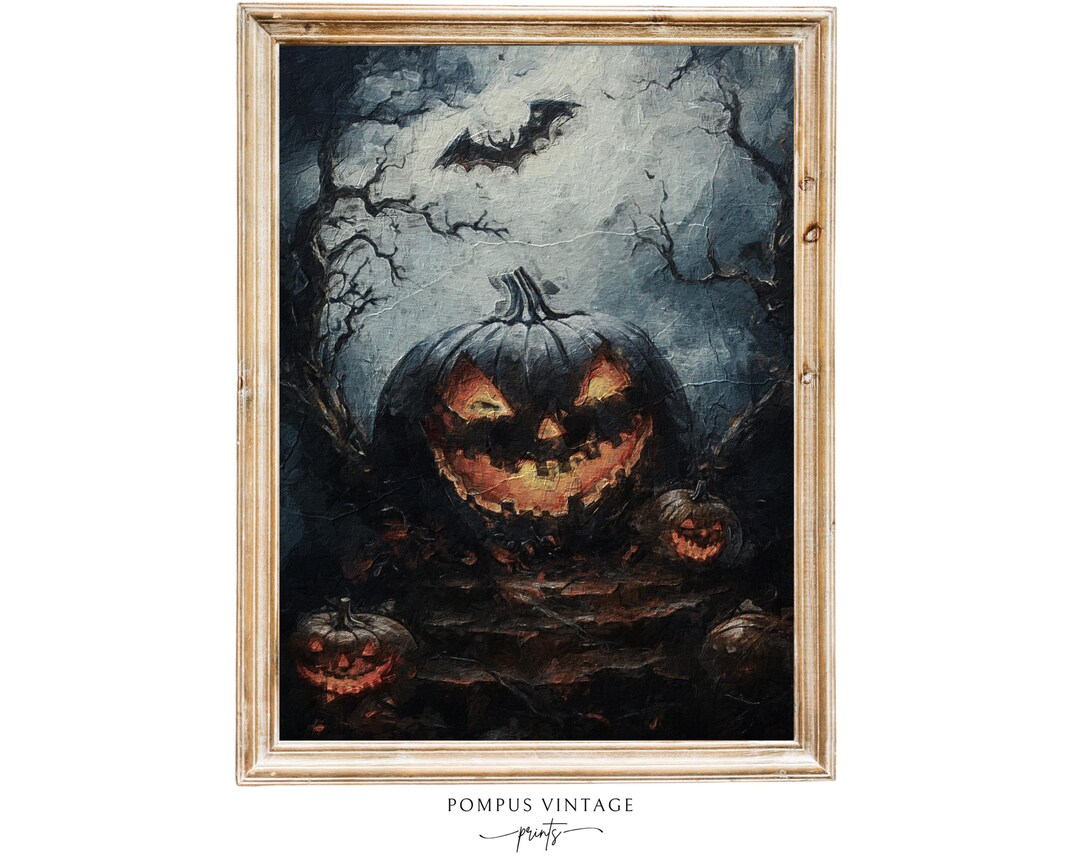 Scary Jack O’ Lantern Vintage Oil Painting Print | Dark Academia Art ...