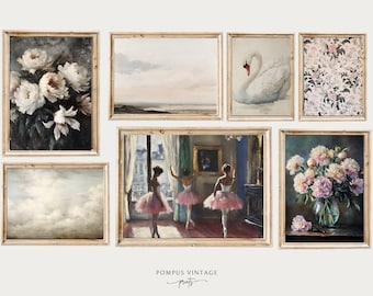 Stampe vintage femminili - Set da parete Effortless Grace Gallery, set di dipinti rosa chiaro, decorazioni per la cameretta delle bambine, download digitale stampabile