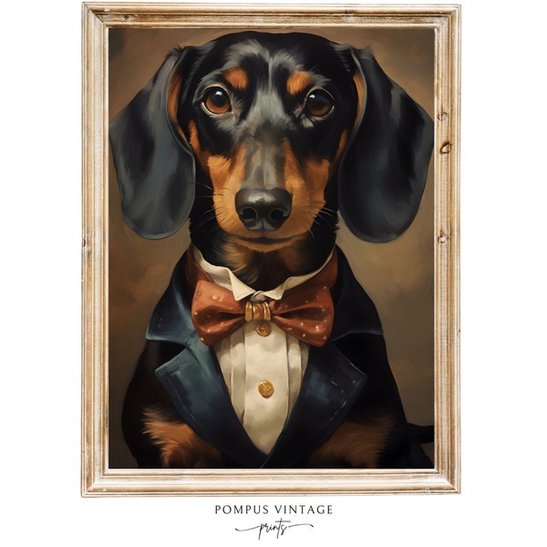 Vintage Dachshund in a Jacket - Digital Download Dog Art Print - Retro Dog Painting - Dachshund Gift - Instant Vintage Dog Decor