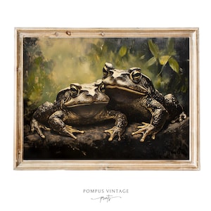 Vintage Symmetrical Cottagecore Folk Toad Art Print - Botanical Autumn Nature Wall Decor, Dark Valentines Gift for Him,Downloadable Painting